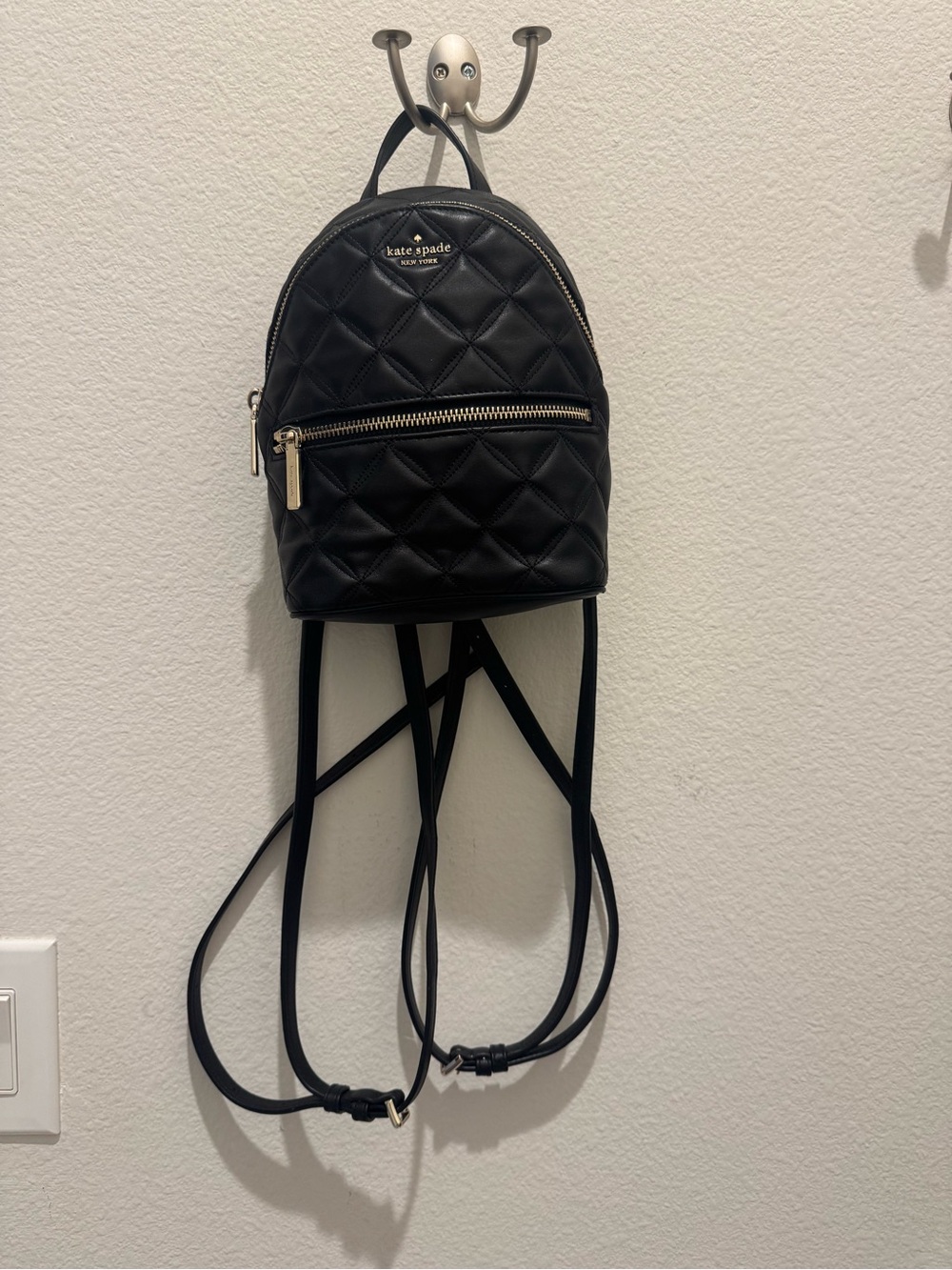 kate spade Quilted Mini Backpack - Black with Gold Hardware